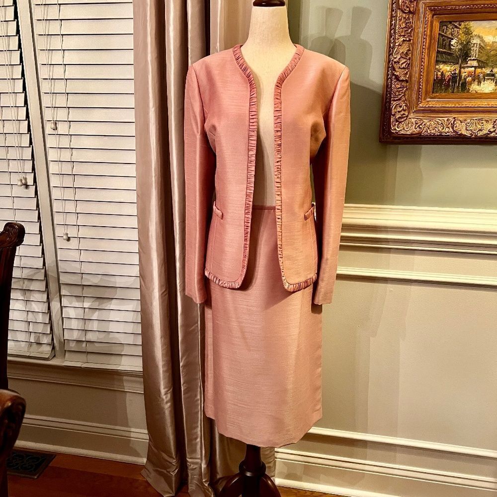 NWOT Kasper 3-Piece Skirt & Jacket & Top Suit Dusty Rose Pink Shantung Size 10 - Picture 4 of 8